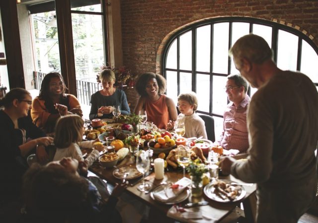 Multicultural family Thanksgiving dinner